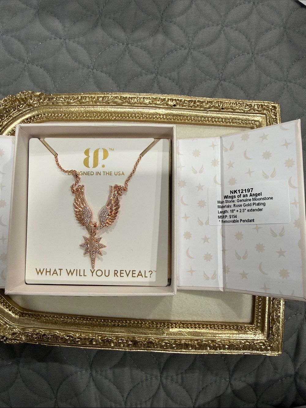 Rose Gold Angel Wings & Star Pendant Necklace by BP